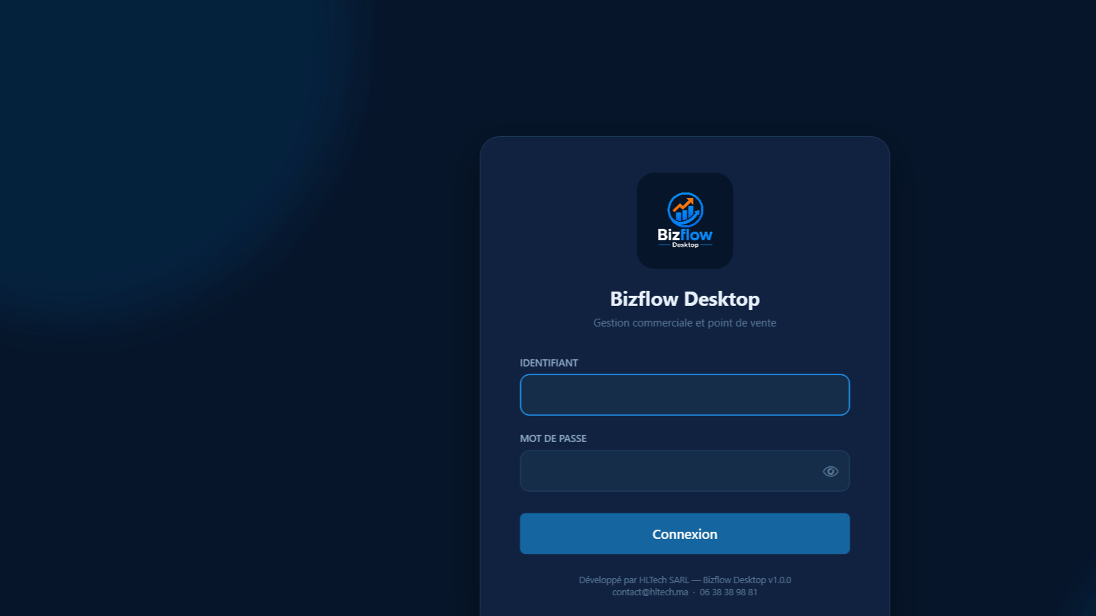 Écran de connexion Bizflow Desktop
